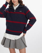 復古翻領半拉鏈毛衣