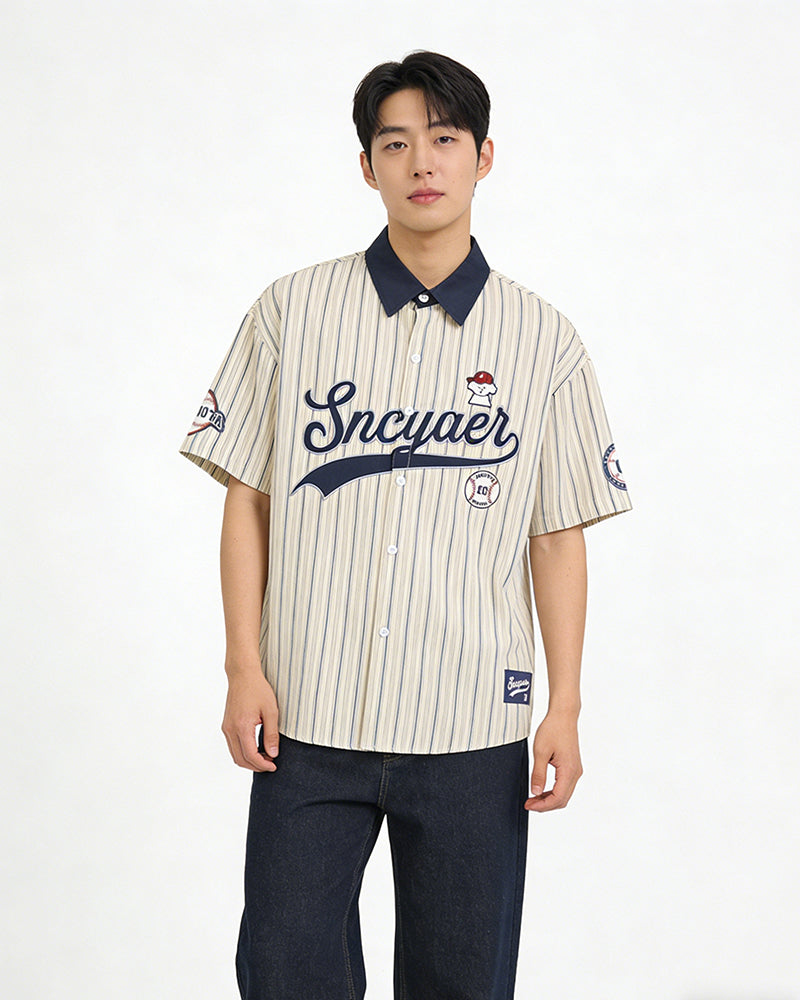 레트로 세로줄무늬 반팔셔츠