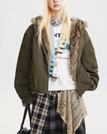 Hooded cotton-padded jacket with fur collar