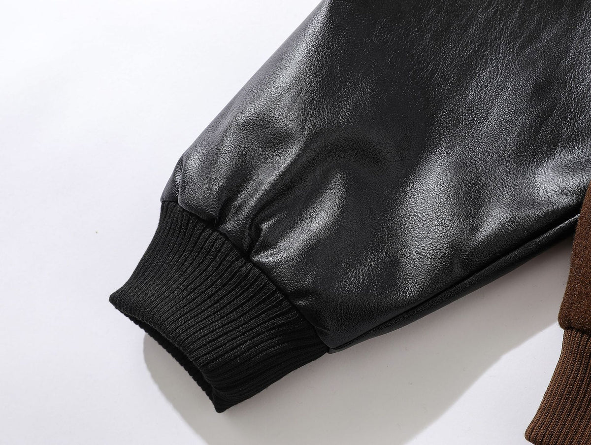 Retro contrast color patchwork embroidered baseball jersey