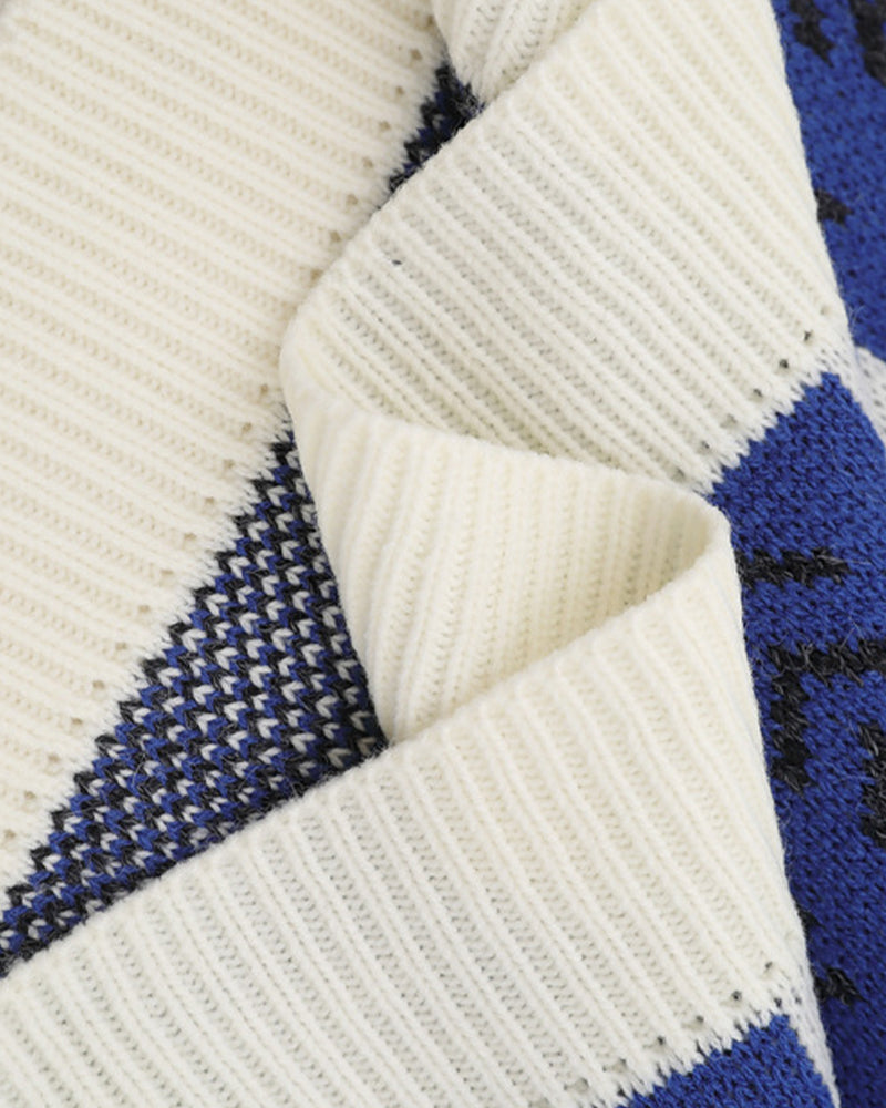 Loose diamond-patterned thickened sweater