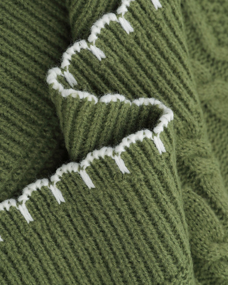 Contrast color crew neck sweater