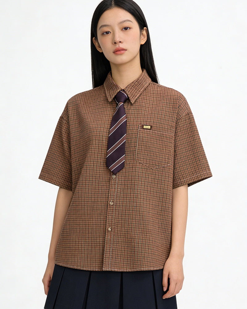 簡約格紋短袖襯衫