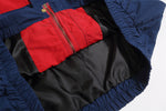 Retro contrasting color patchwork baseball jacket