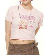 귀여운 탑스티치 짧은 소매