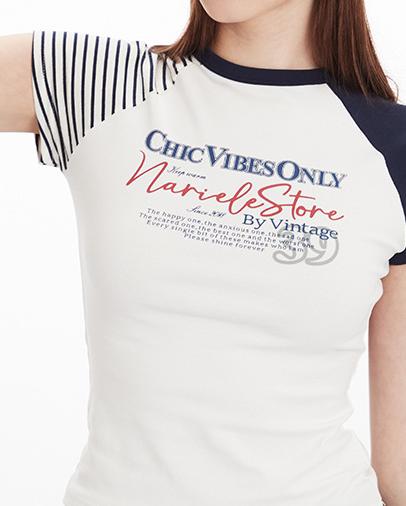 레트로 콘트라스트 프린트 반소매