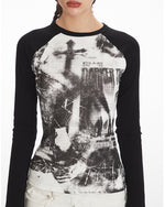 Women's Retro Print Raglan Sleeve Top