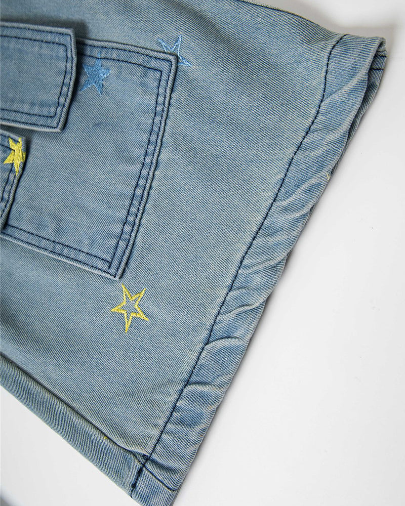 Washed leopard print jeans