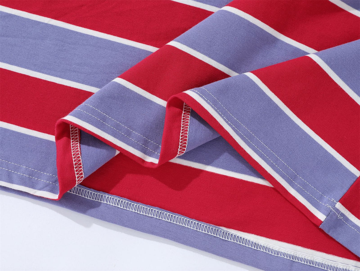 레트로 대비 스트라이프 반소매