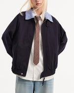 撞色拼接格子外套