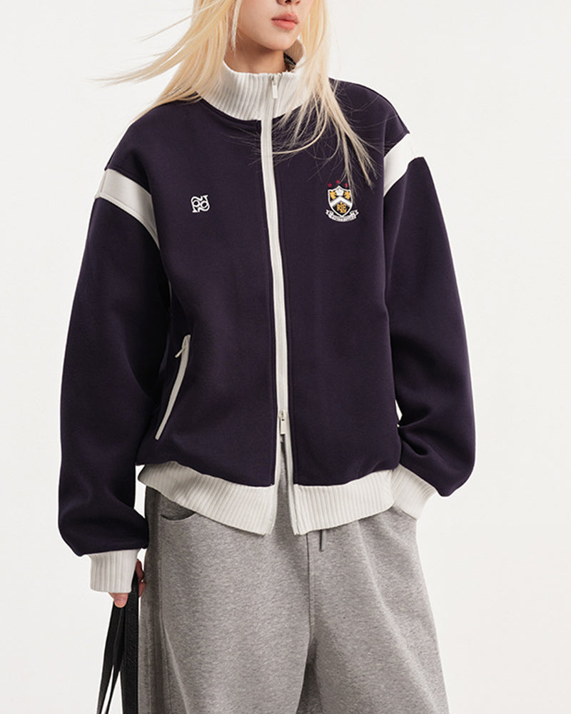 撞色學院風立領外套
