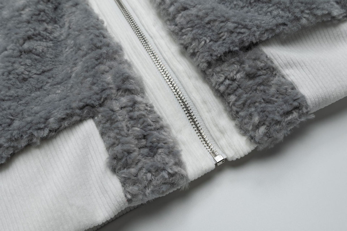 Retro fur patchwork cotton jacket