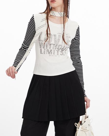 Fake two-piece striped long sleeves