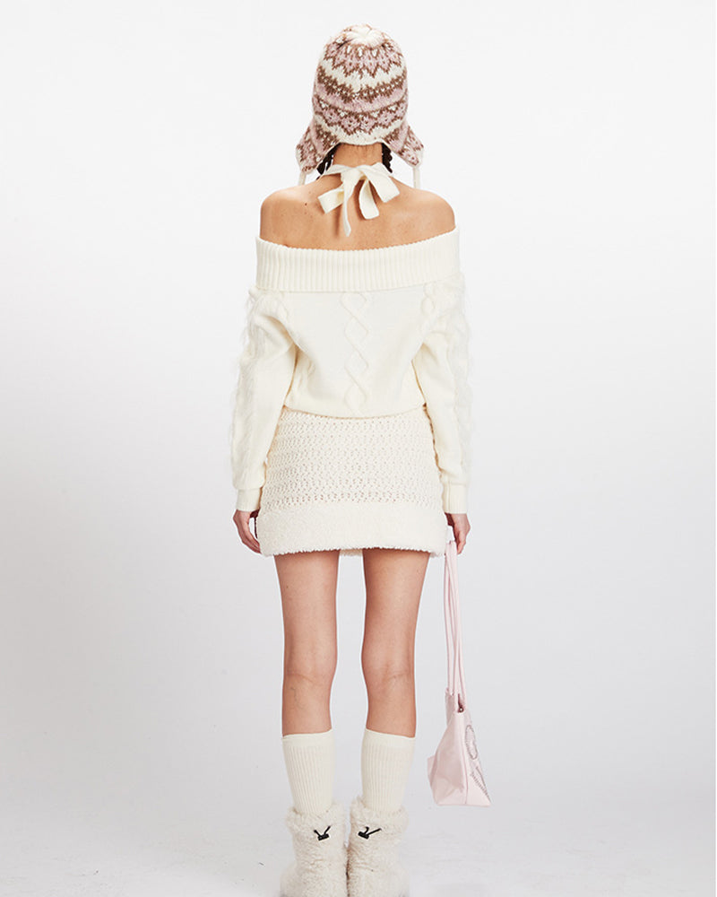 挂脖一字領針織衫(女款)