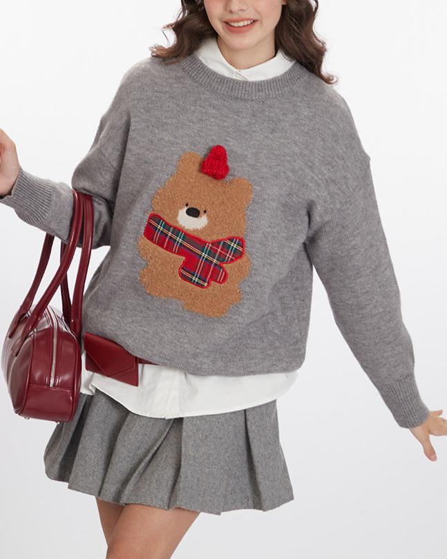 復古卡通小熊毛衣
