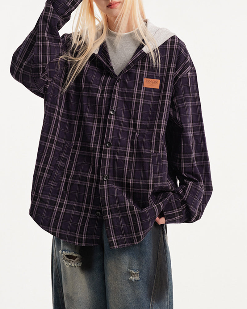 Paneled Check Hooded Shirt