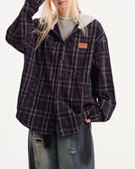 Paneled Check Hooded Shirt