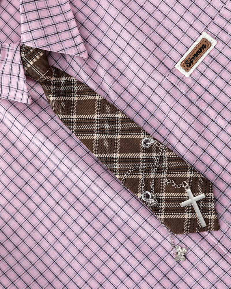 復古格紋短袖襯衫