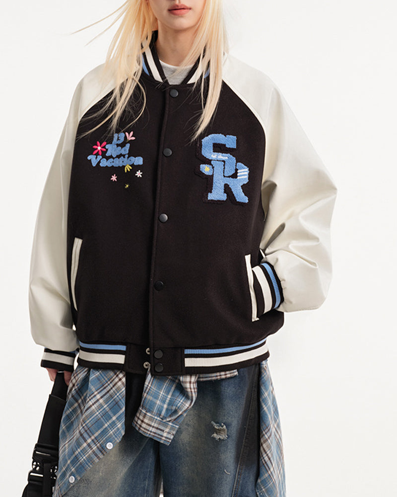 Retro patchwork baseball jacket