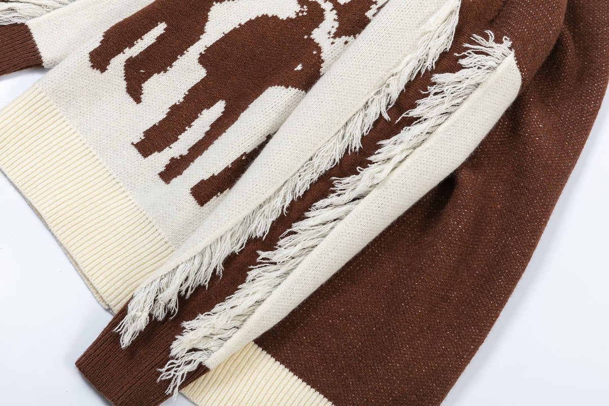 Retro contrasting raw edge crew neck sweater