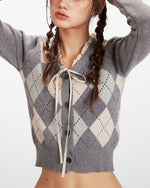 다이아몬드 패턴 크롭 니트 스웨터(여성용)