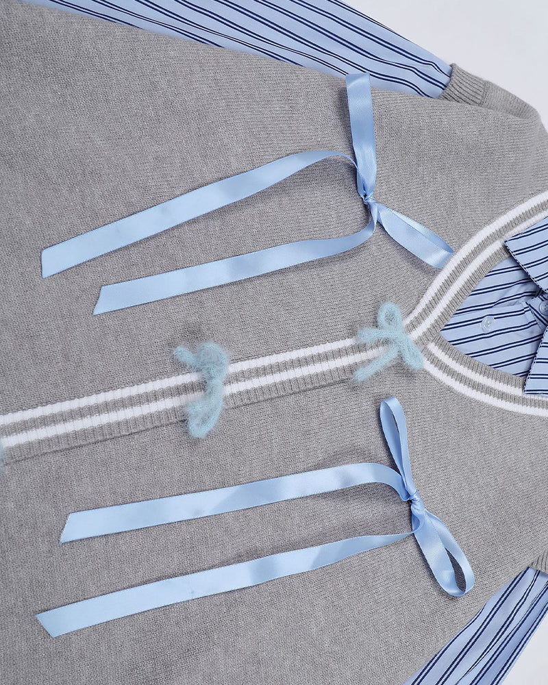 Fake two-piece striped sweater