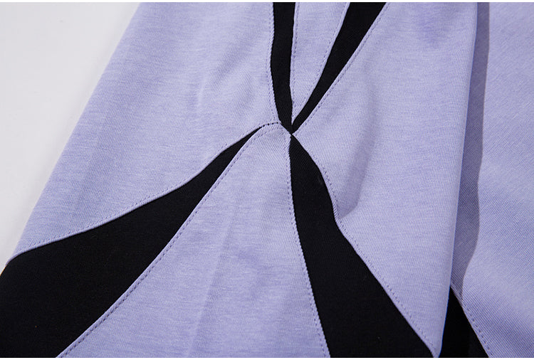 Retro patchwork contrasting raglan short sleeves