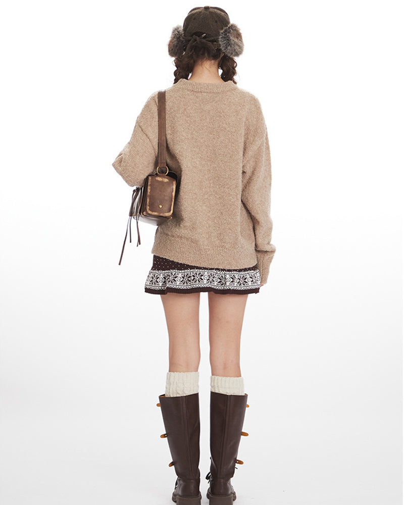 Crew neck loose knit sweater