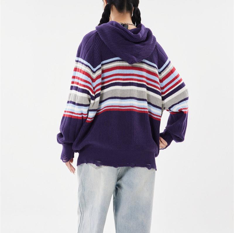 復古撞色條紋連帽衛衣