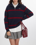 復古翻領半拉鏈毛衣