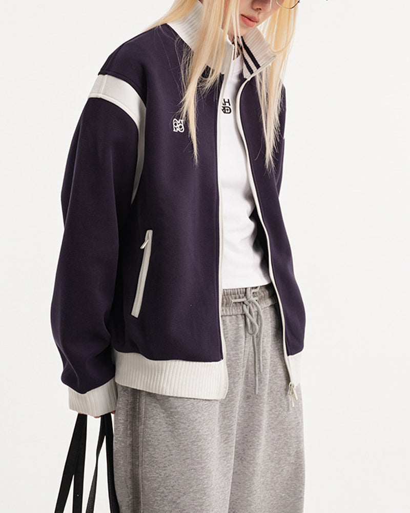 撞色學院風立領外套