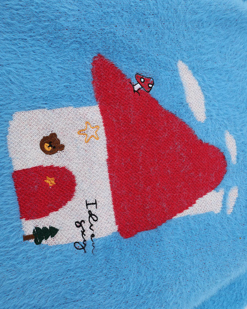 Retro red little house knitwear