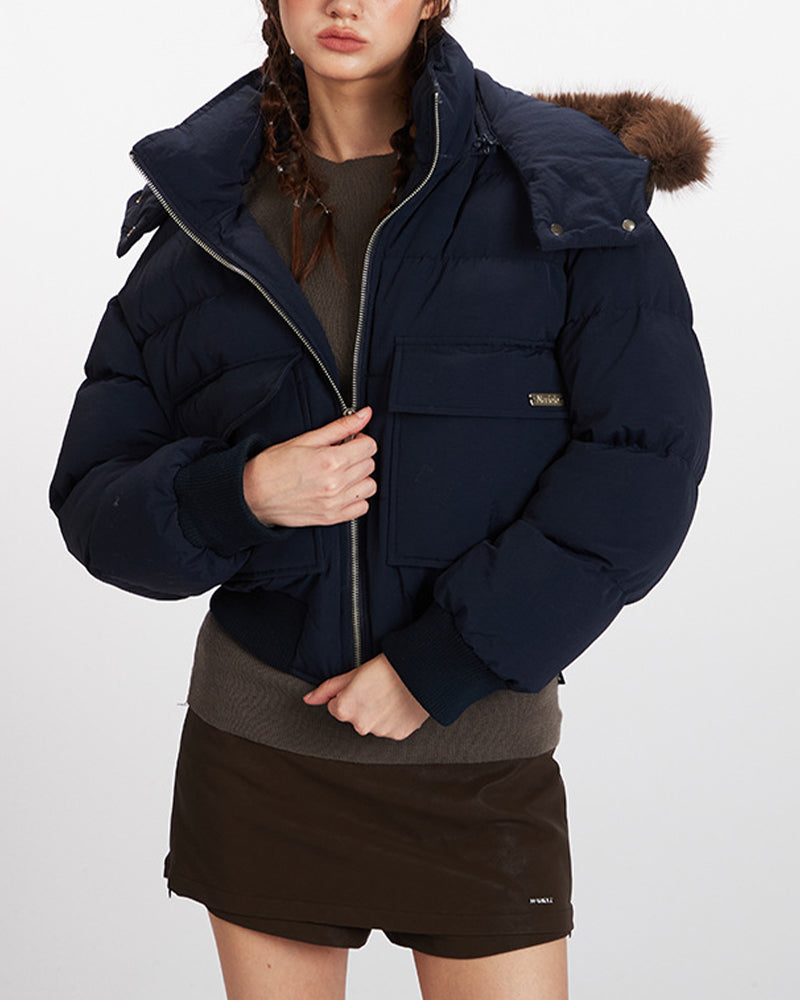 Thick hooded short jacket