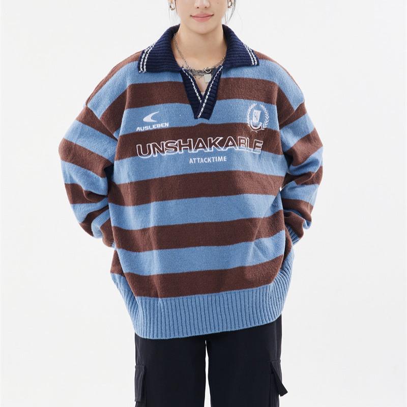 Retro yellow versatile striped sweater