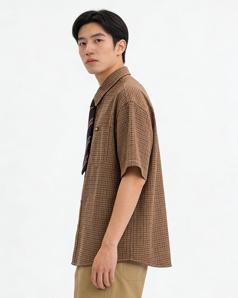 簡約格紋短袖襯衫