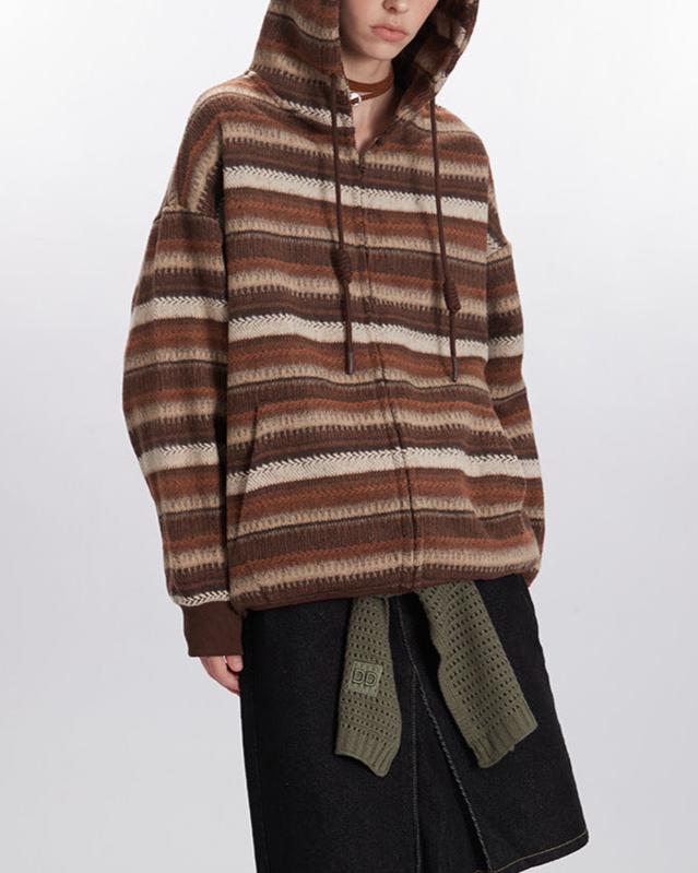 Retro Striped Casual Long Sleeve Jacket