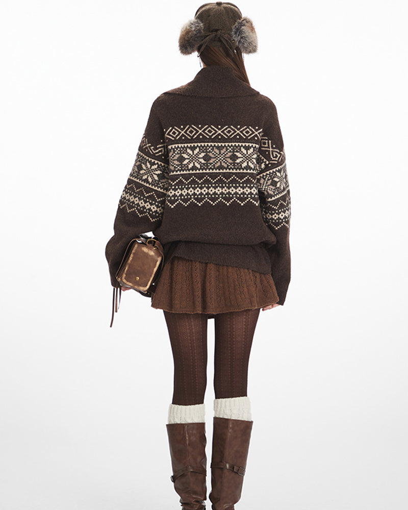 Horn button loose knitted jacket