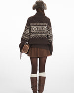 Horn button loose knitted jacket