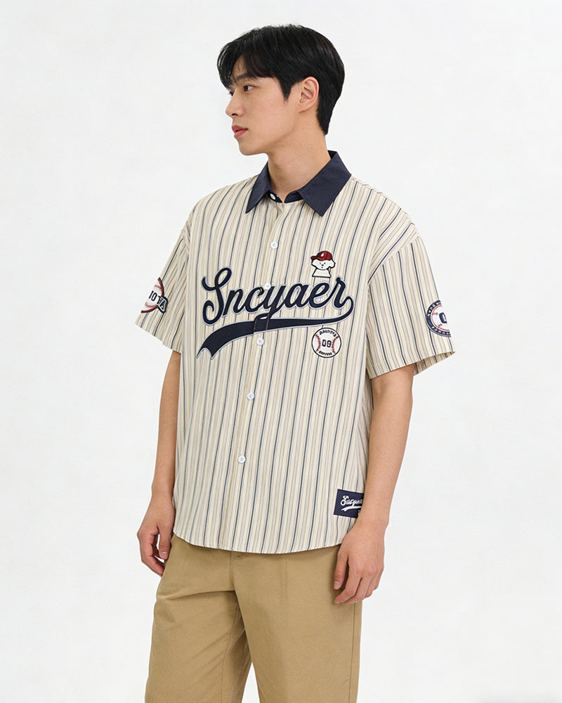 레트로 세로줄무늬 반팔셔츠