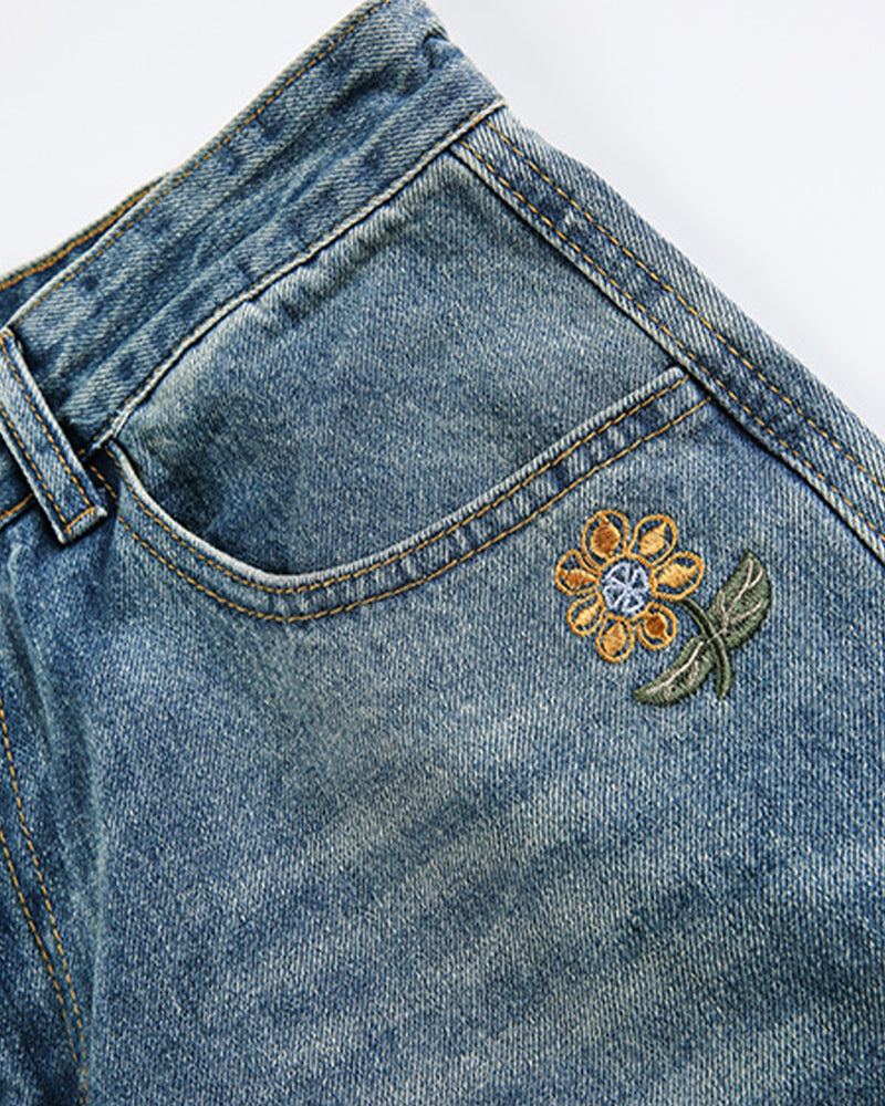 休閑刺綉牛仔褲