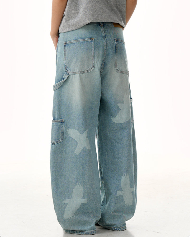 水洗直筒牛仔褲