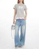 Bowknot patchwork short sleeves (women's)