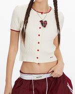 Lettering embroidered knitted short sleeves