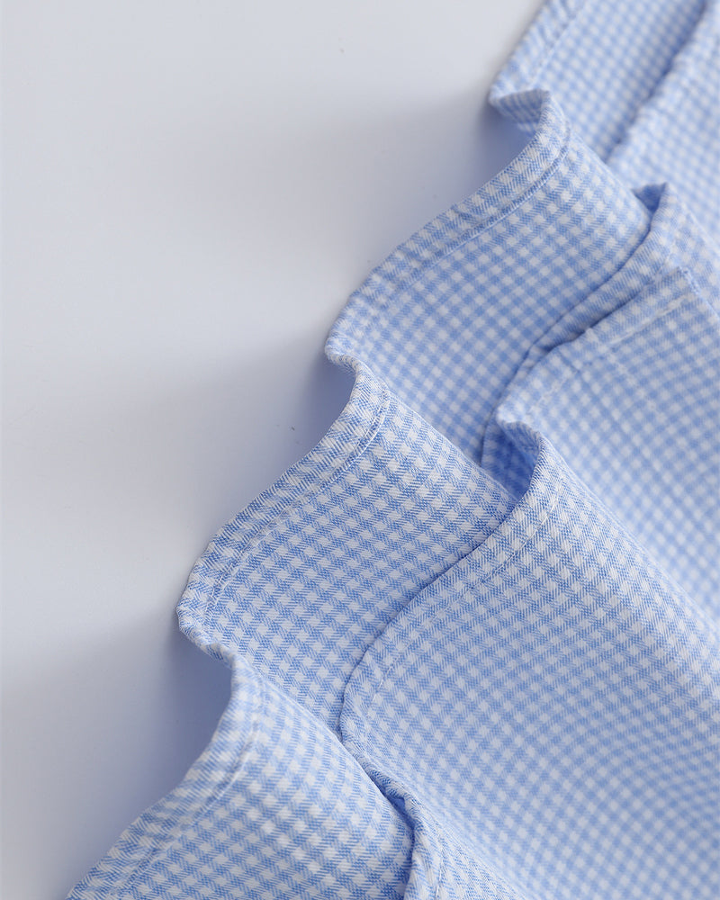 Embroidered plaid short-sleeved shirt