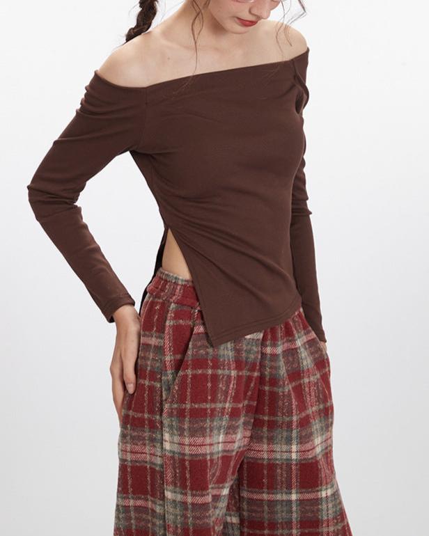 Sexy sloping shoulder neckline