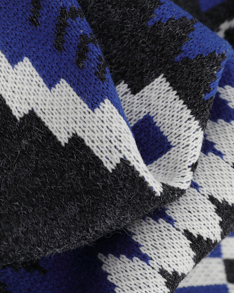 Loose diamond-patterned thickened sweater