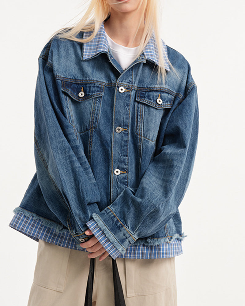 Retro plaid patchwork jacket