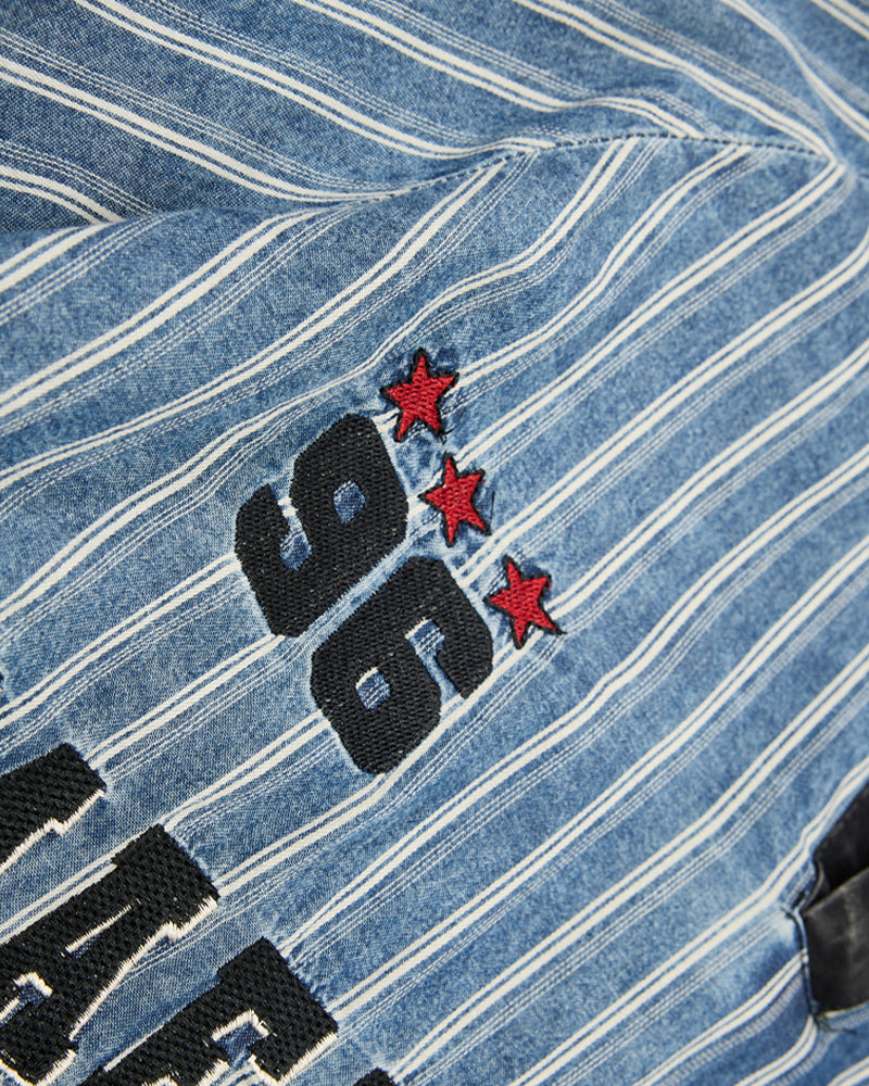 水洗拼接條紋短袖