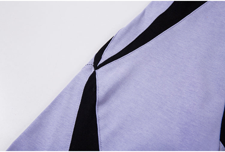 Retro patchwork contrasting raglan short sleeves