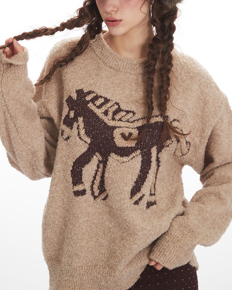 Crew neck loose knit sweater